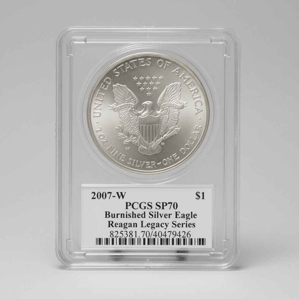 2007-W American Silver Eagle — SP-70 Burnished | PCGS Certified | Reagan Legacy Series