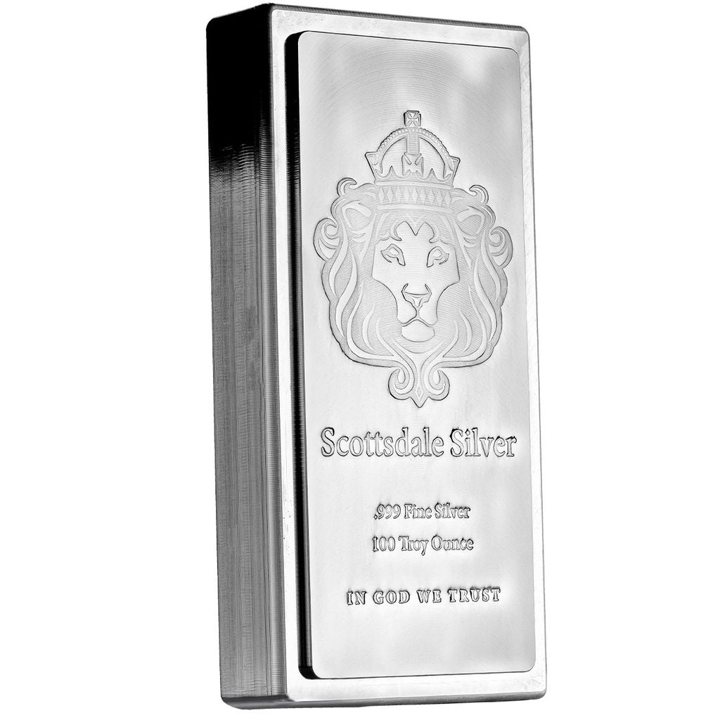 Scottsdale Stacker King Lion 100 oz Silver Bar | 0.999 Fine Silver