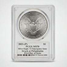 2021-(P) $1 American Silver Eagle T1 Emergency Issue PCGS MS70 — Thomas Cleveland Label