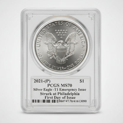 2021-(P) $1 American Silver Eagle T1 Emergency Issue PCGS MS70 — Thomas Cleveland Label