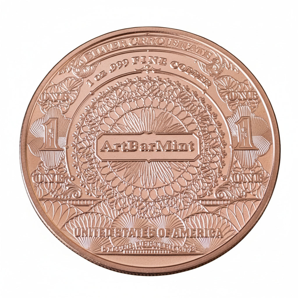 1 oz .999 Fine Copper Round | $1 Black Eagle Note