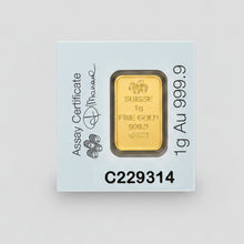 1 Gram PAMP Suisse Gold Bar | 0.999 Fine Gold | Veriscan® Assay Card