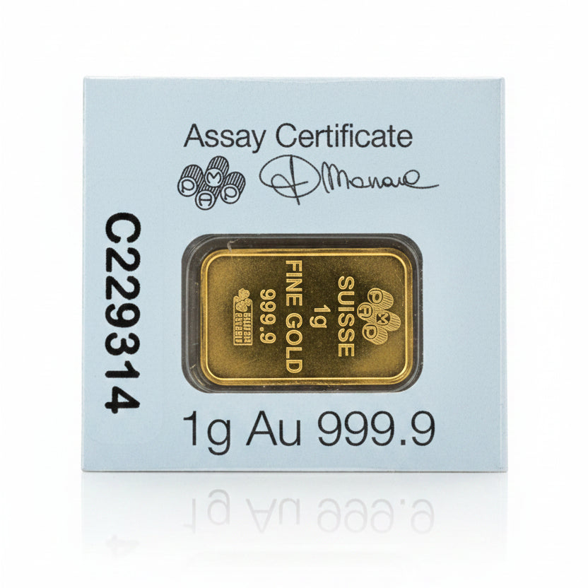 1 Gram PAMP Suisse Gold Bar | 0.999 Fine Gold | Veriscan® Assay Card