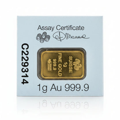 1 Gram PAMP Suisse Gold Bar | 0.999 Fine Gold | Veriscan® Assay Card
