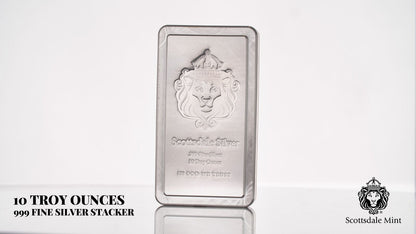 Scottsdale Stacker Lion 10 oz Silver Bar | 0.999 Fine Silver